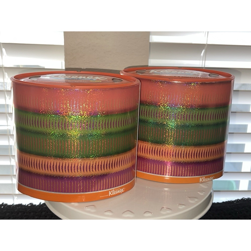 Vintage NOS 2005 Kleenex Tissue Oval Box 70ct Rare Bright Colors Shimmer 2 Boxes